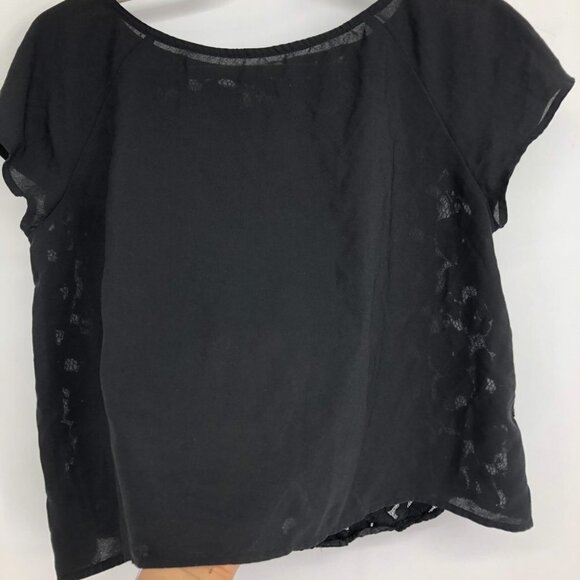 BB Dakota black short sleeve t-shirt cropped floral lace sheer back size M - Picture 5 of 8